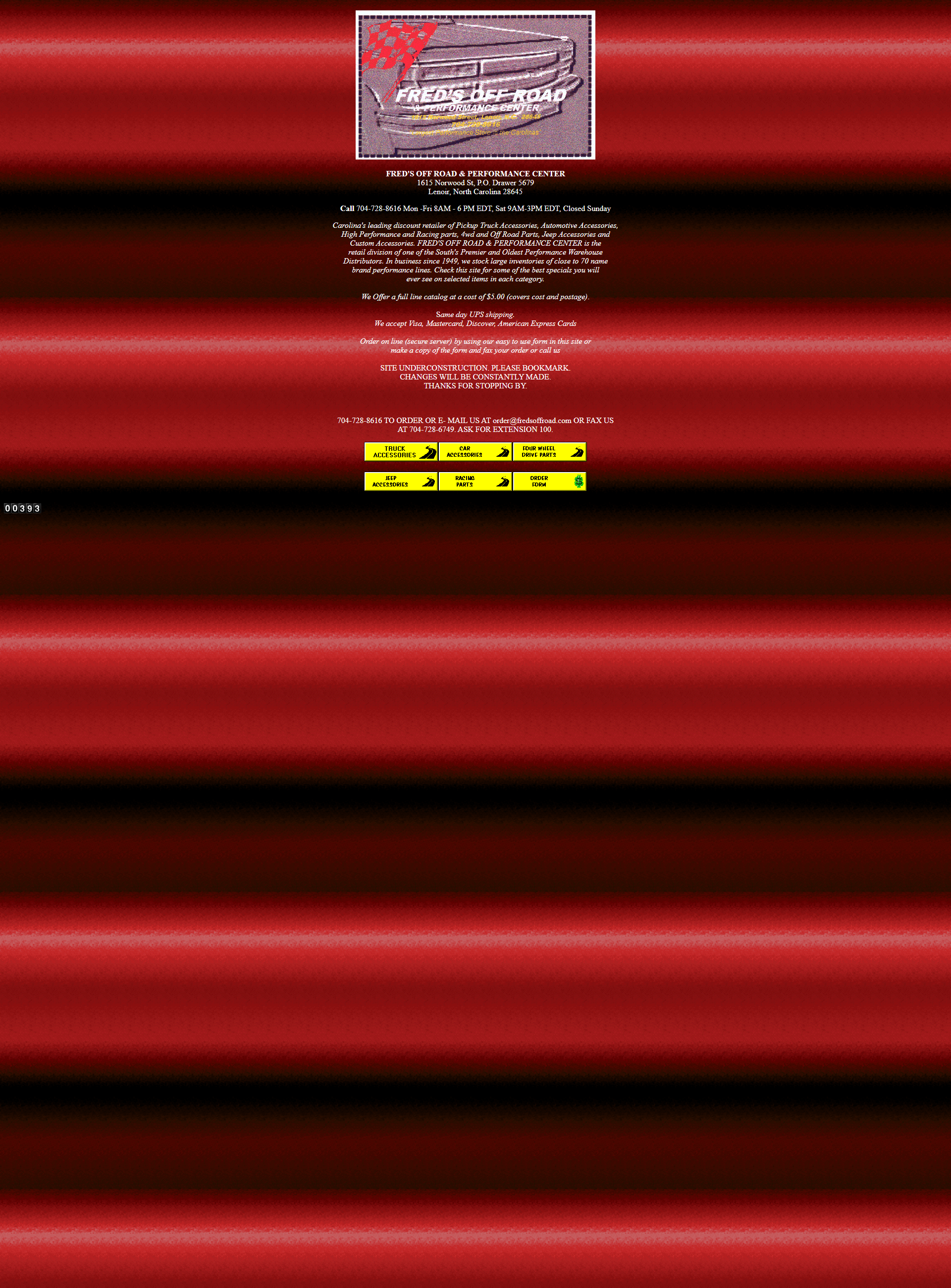 Fred's Off Road and Performance Center homepage archived in January 1998